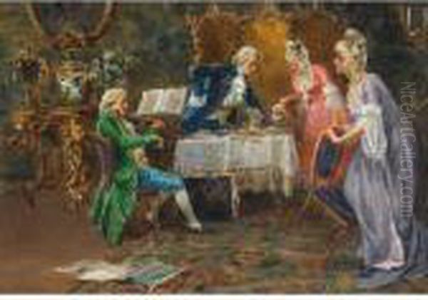 An Afternoon Tea Recital Oil Painting by Luca Postiglione