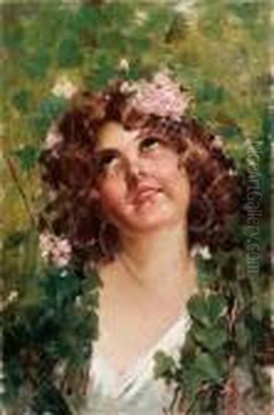 Donna Tra I Fiori Oil Painting by Luca Postiglione