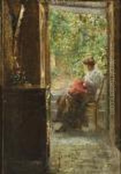 Maternita In Giardino Oil Painting by Luca Postiglione