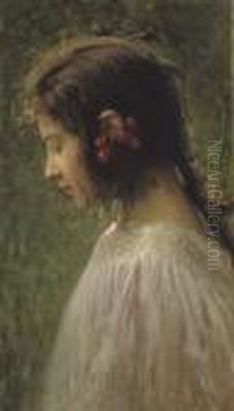 Ragazza In Profilo Oil Painting by Luca Postiglione