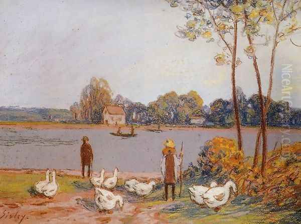 By the River Loing Oil Painting by Alfred Sisley