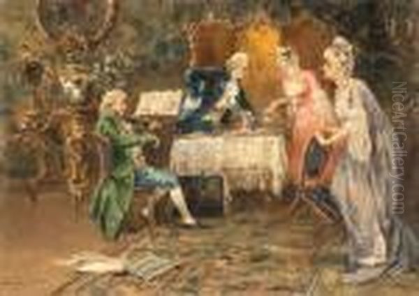 An Afternoon Tea Recital Oil Painting by Luca Postiglione