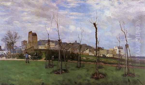 View of Montmartre from the Cite des Fleurs, Les Batignolles, 1869 Oil Painting by Alfred Sisley