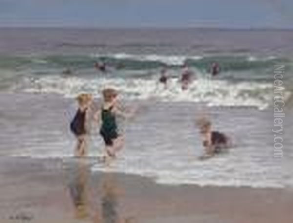 Children Playing In Surf Oil Painting by Edward Henry Potthast