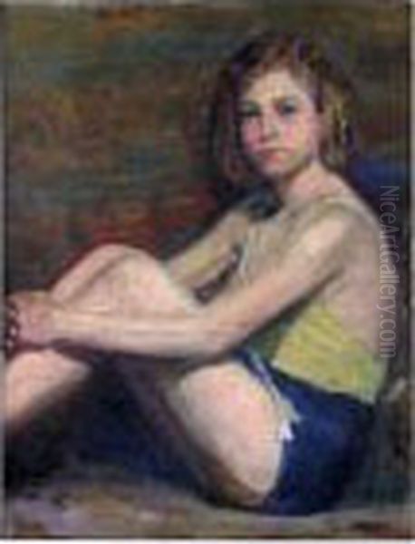 Casual Portrait Of Girl In Bathing Suit Oil Painting by Edward Henry Potthast