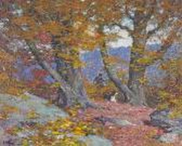 A Hunter And His Dog Among Autumn Trees Oil Painting by Edward Henry Potthast