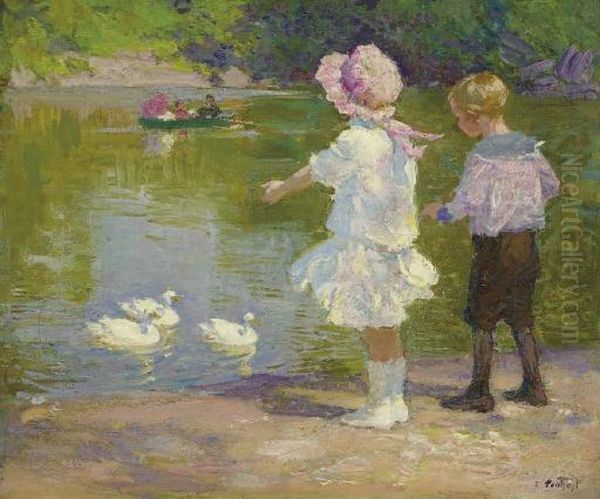 Children In Central Park Oil Painting by Edward Henry Potthast