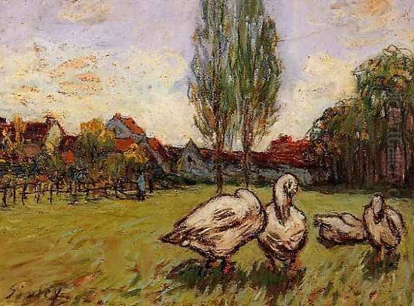 Geese Oil Painting by Alfred Sisley