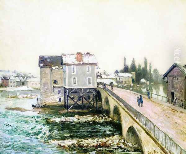 The Bridge and Mills of Moret, Winter's Effect Oil Painting by Alfred Sisley