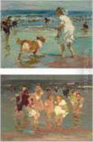 Girl Playing With Dog And Playtime: A Double-sided Painting Oil Painting by Edward Henry Potthast