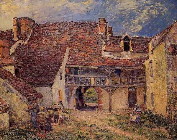 Courtyard Of Farm At St Mammes Oil Painting by Alfred Sisley