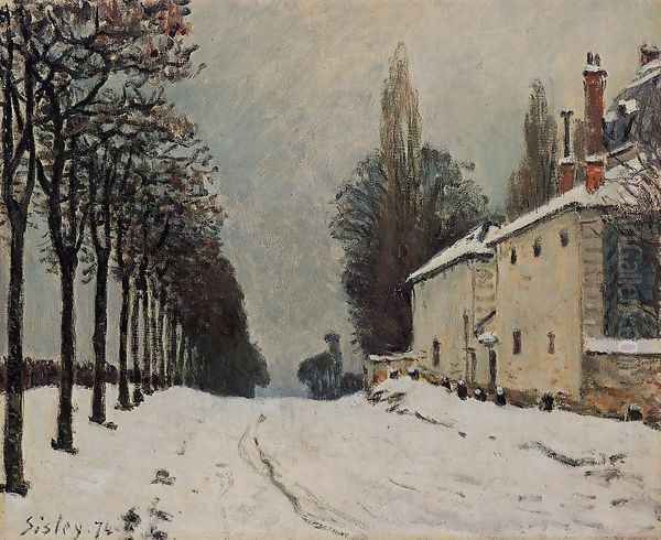 Snow On The Road Louveciennes Chemin De La Machine Oil Painting by Alfred Sisley