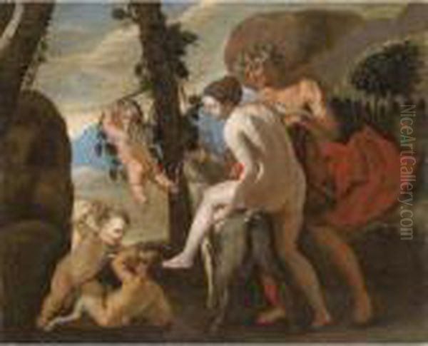 Venus, Faune Et Putti Oil Painting by Nicolas Poussin