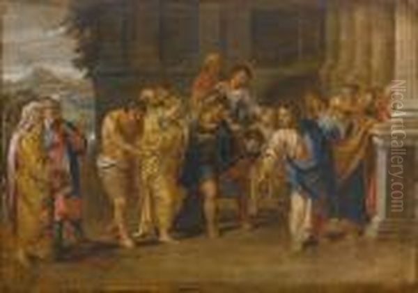 Christ And The Adulteress Oil Painting by Nicolas Poussin