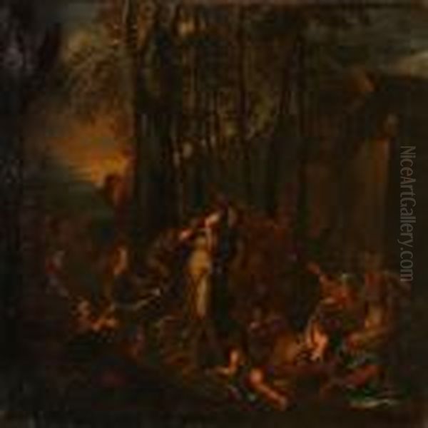 Bacchanal In A Forest Oil Painting by Nicolas Poussin