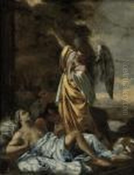 The Angel Appearing To Hagar And Ishmael Oil Painting by Nicolas Poussin