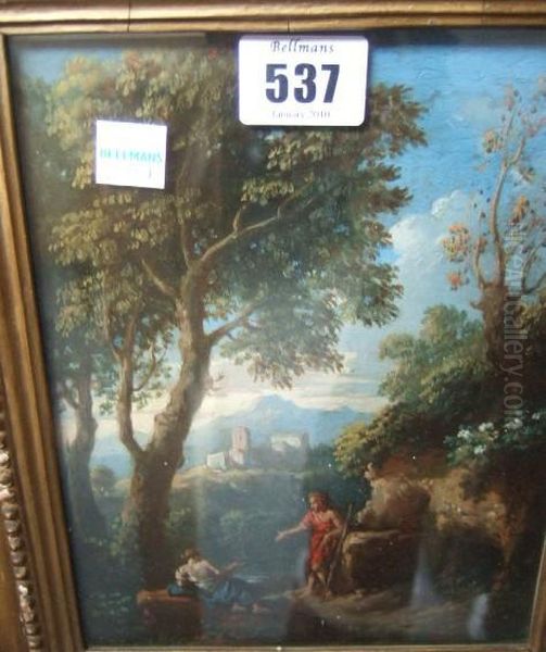 Figures In An
Italianate Landscape Oil Painting by Nicolas Poussin