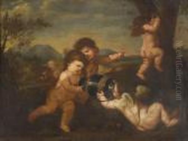 Scherzo Di Quattro Putti Alati Oil Painting by Nicolas Poussin