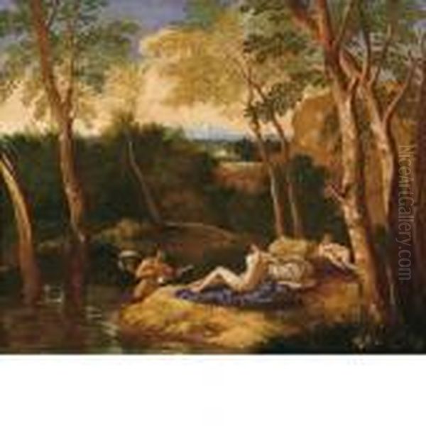 Paesaggio Con Satiro E Ninfa Oil Painting by Nicolas Poussin