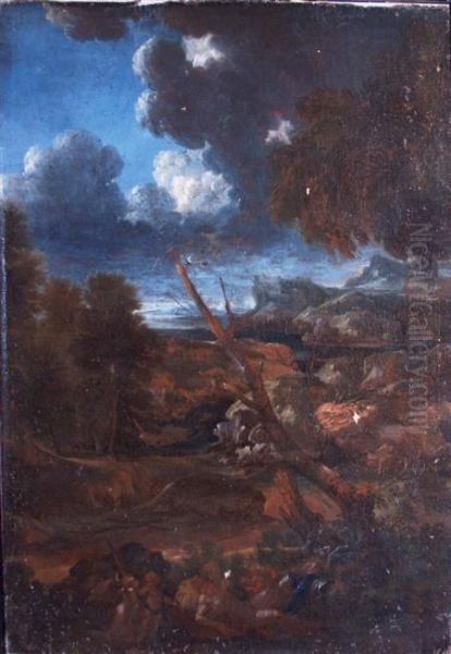 Venus Discovering The Slain Adonis In A Rocky Landscape Oil Painting by Nicolas Poussin