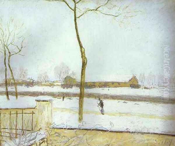 Snow Scene Moret Station Oil Painting by Alfred Sisley