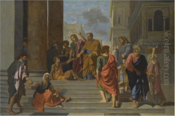 Saints Peter And John Heal A Cripple At The Gate Of Thetemple Oil Painting by Nicolas Poussin