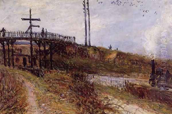 Footbridge over the Railroad at Sevres Oil Painting by Alfred Sisley