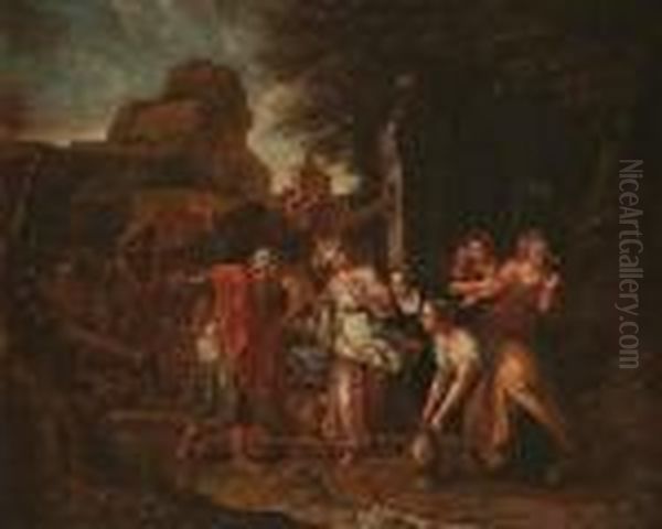 Rebecca And Eliezer At The Wall Oil Painting by Nicolas Poussin