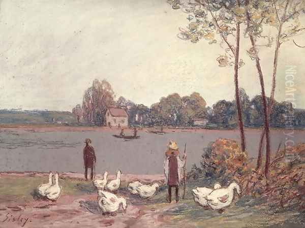 On the Banks of the Loing Oil Painting by Alfred Sisley