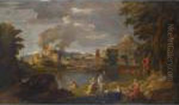 Orpheus And Eurydice In A Classical Landscape Oil Painting by Nicolas Poussin