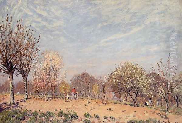 Apple Trees in Flower, Spring Morning Oil Painting by Alfred Sisley