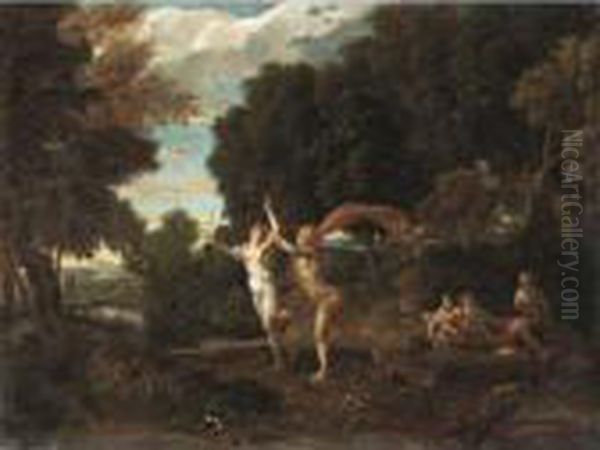 Apollo And Daphne Oil Painting by Nicolas Poussin