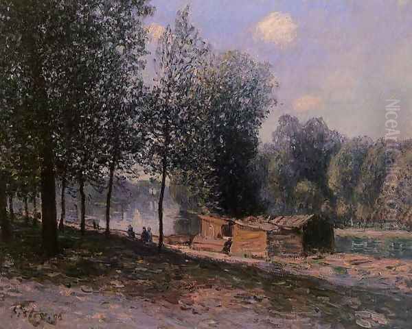 Cabins by the River Loing, Morning Oil Painting by Alfred Sisley