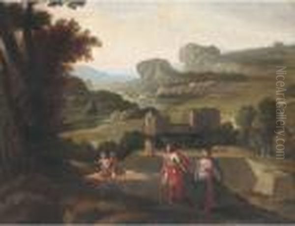 An Italianate Landscape With An Amorous Couple Before A Villa Oil Painting by Nicolas Poussin