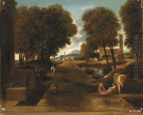 A Romanesque Landscape Oil Painting by Nicolas Poussin