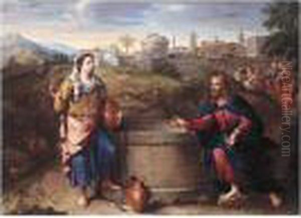 Christ And The Woman Of Samaria Oil Painting by Nicolas Poussin