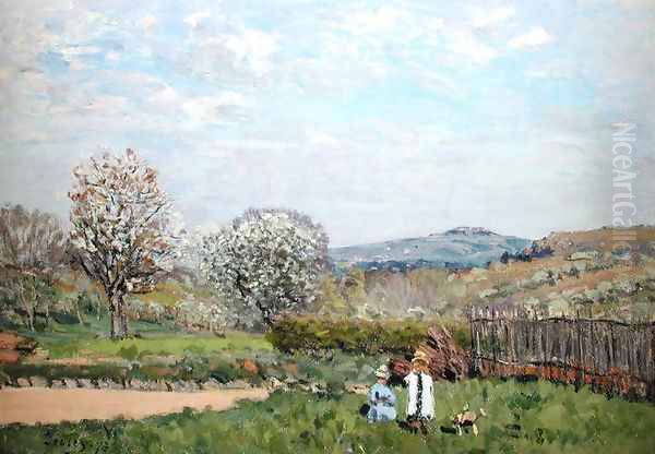 Children playing in the Meadow Oil Painting by Alfred Sisley