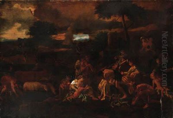 A Classical Landscape With Figures Oil Painting by Nicolas Poussin