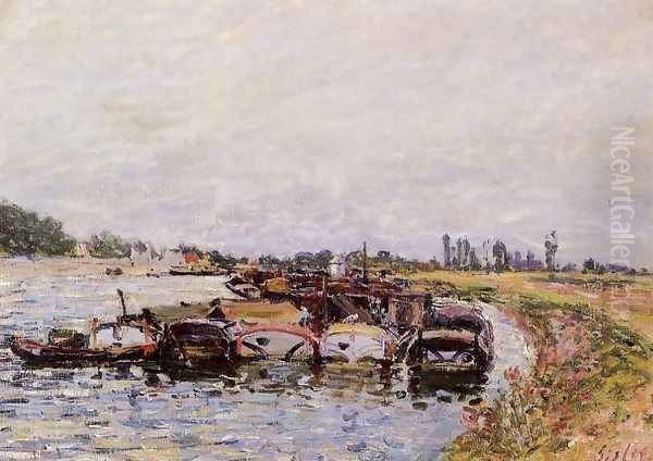 Barge Garage at Saint-Mammes Oil Painting by Alfred Sisley