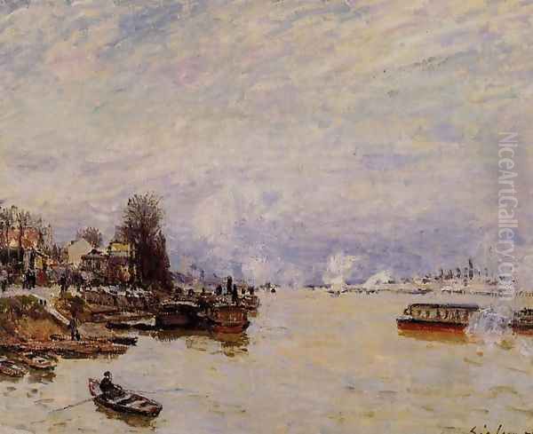 The Seine, View from the Quay de Pont du Jour Oil Painting by Alfred Sisley