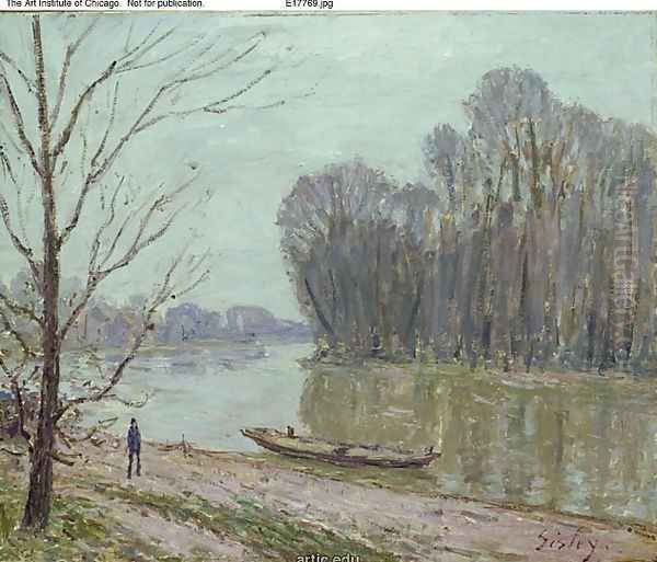 Banks of the Loing, Winter Oil Painting by Alfred Sisley