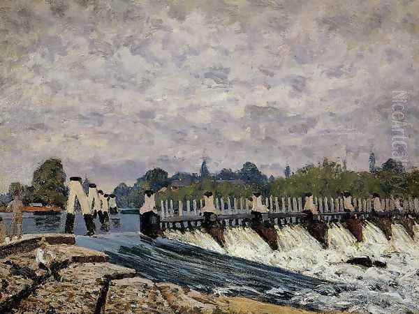 Molesey Weir Hampton Court, 1874 Oil Painting by Alfred Sisley