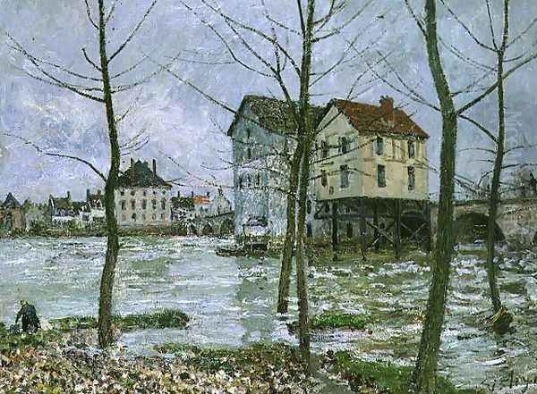 The Mills at Moret-sur-Loing, Winter, 1890 Oil Painting by Alfred Sisley