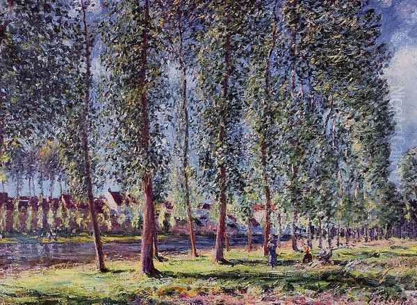 Lane of Poplars at Moret Oil Painting by Alfred Sisley