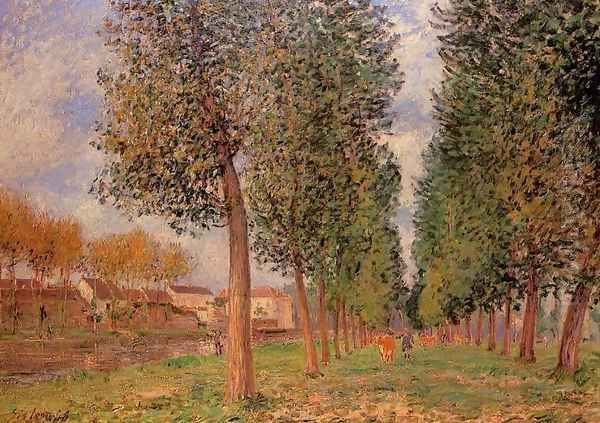 The Poplar Avenue at Moret, Cloudy Day, Morning, 1888 Oil Painting by Alfred Sisley