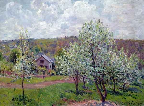 Spring in the Environs of Paris, Apple Blossom, 1879 Oil Painting by Alfred Sisley