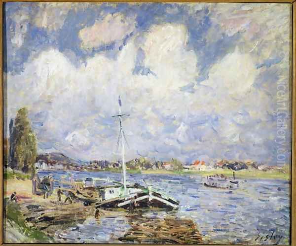 Boats on the Seine, c.1877 Oil Painting by Alfred Sisley