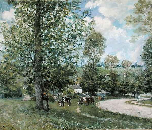 Cows in Pasture, Louveciennes, 1874 Oil Painting by Alfred Sisley