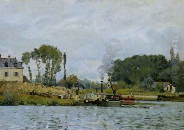 Boats at the lock at Bougival, 1873 Oil Painting by Alfred Sisley