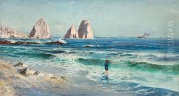 Kustenansicht Mit Blick Auf Die Felsen Von Capri Oil Painting by Attilio Pratella